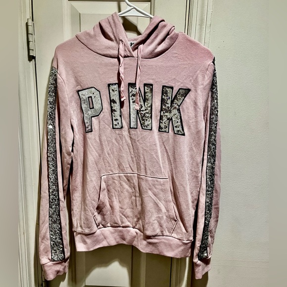 PINK VS sweatshirt with hoodie with sequins in front and on the sleeves - Picture 1 of 16